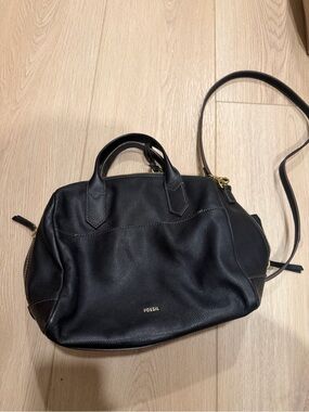 Fossil Black Pebbled Leather Satchel with Crossbody Strap